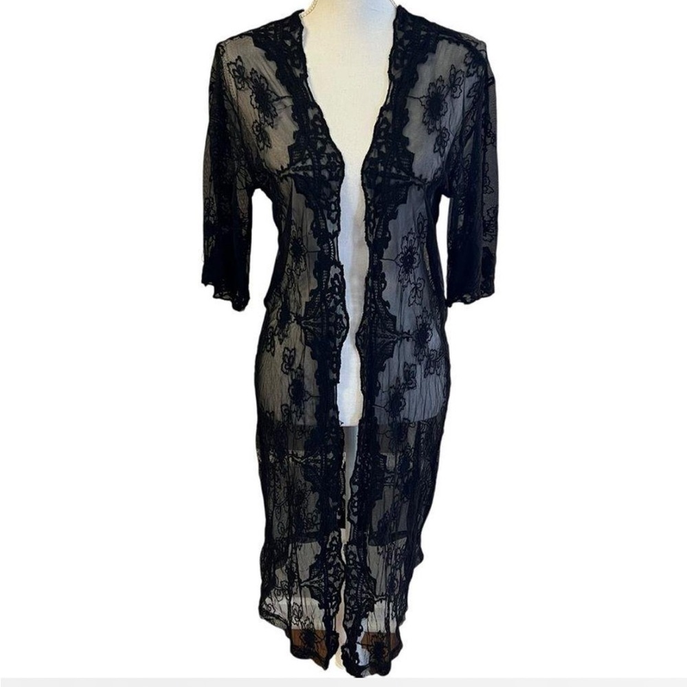 Sheer Black Lace Duster -